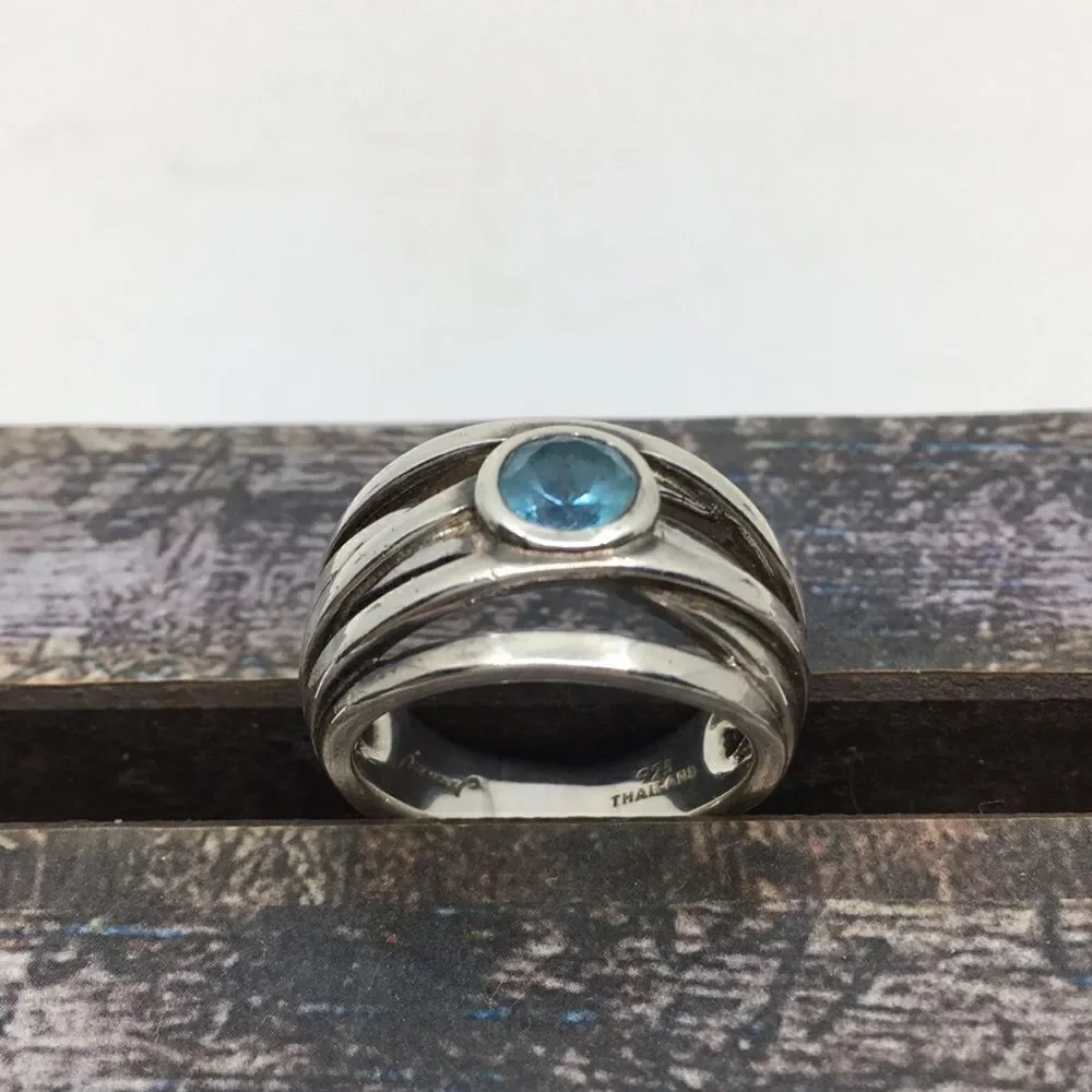 Franco P Blue Topaz 925 Thailand Sterling Silver Ring Sz 7